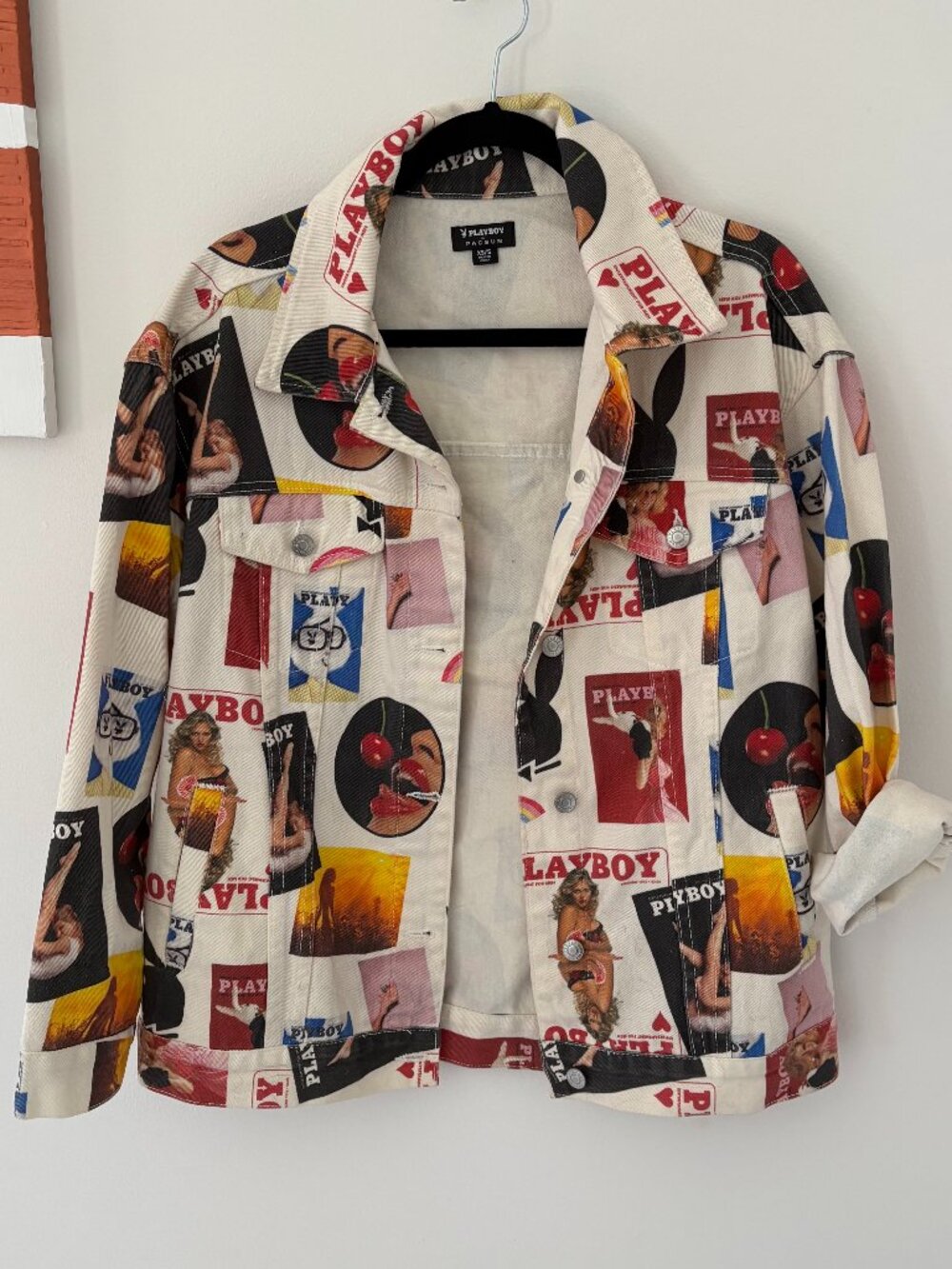 Vintage Looking Playboy x PacSun White Denim Trucker Jacket - XS/S